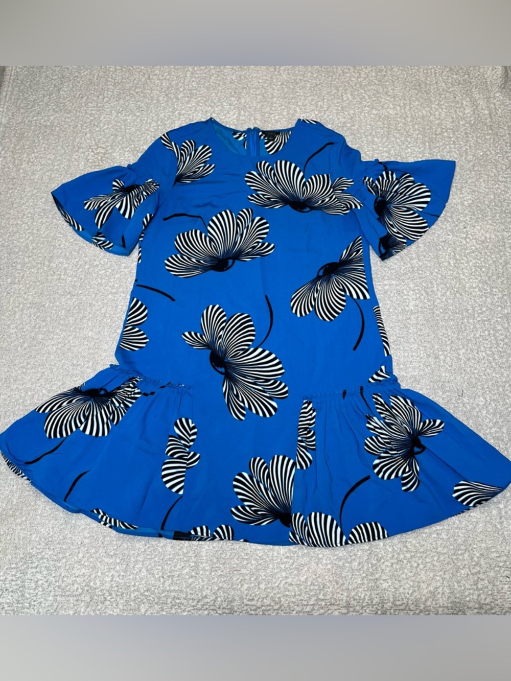 Ann Taylor Factory Blue Poppy Floral Drop Waist Flounce Shift Dress Size 2 - Picture 5 of 16